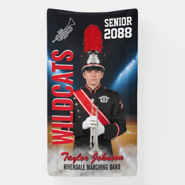 Senior Marching Band Trumpet Sports Photo Banner (Vertical)