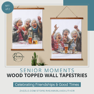 Senior Moments Set of 2 Wood Topped Wall Hanging Tapestry