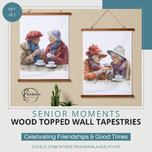 Senior Moments Set of 2 Wood Topped Wall Hanging Tapestry