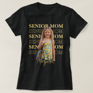 Senior Mum Custom Photo Stacked Gold Script Name T-Shirt