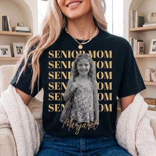 Senior Mum Photo Stacked Typography Custom Name T-Shirt