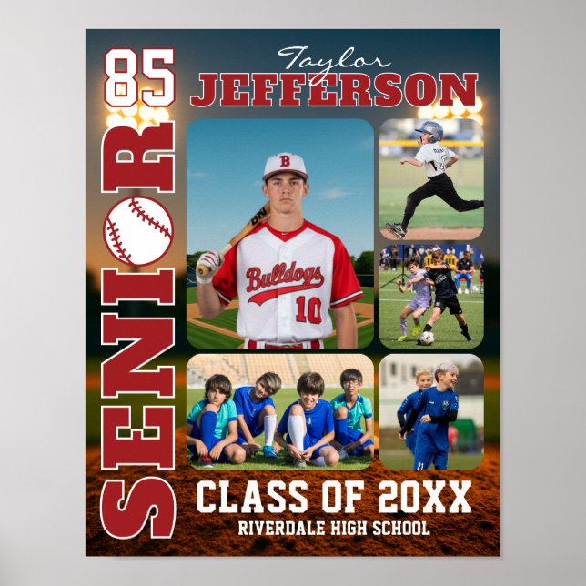 Senior Night Baseball Team Sports Photo Collage Poster (Front)