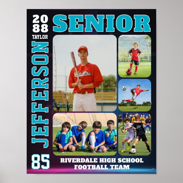 Senior Night Sports Team Player Photo Collage Poster (Front)