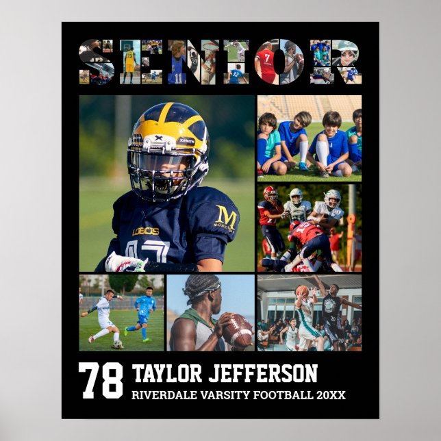 Senior Night Sports Team Player Photo Collage Poster (Front)