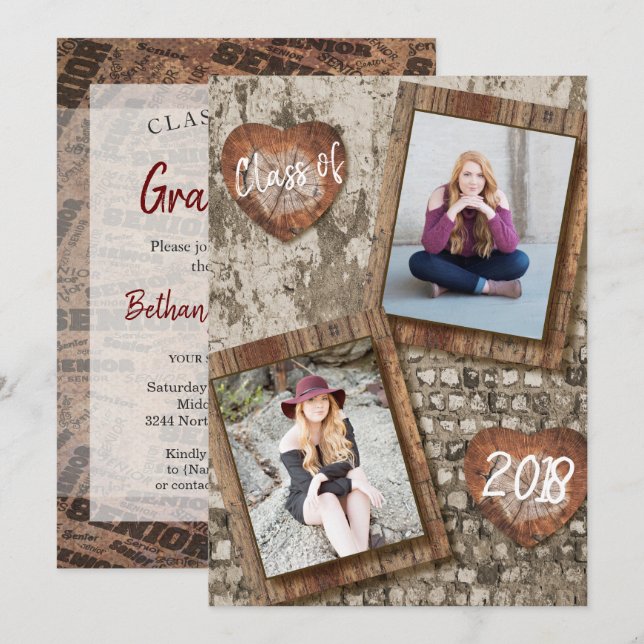 Senior Rustic Photo Graduation Invitation (Front/Back)