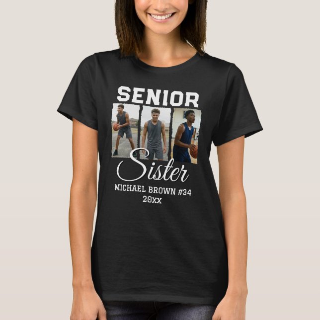 Senior Sister Basketball Photo Collage Custom Name T-Shirt (Front)