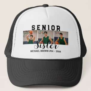 Senior Sister Custom 3 Photo Collage Basketball Trucker Hat