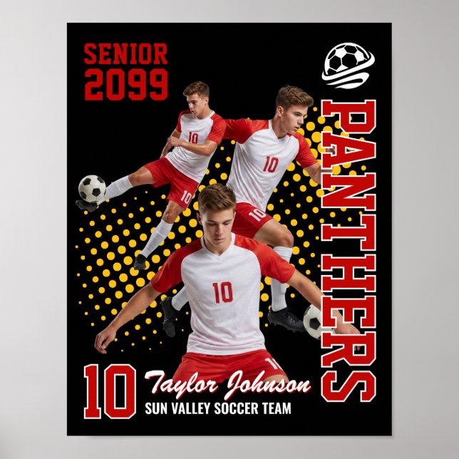 Senior Soccer Player Custom Photo Collage Red Poster (Front)