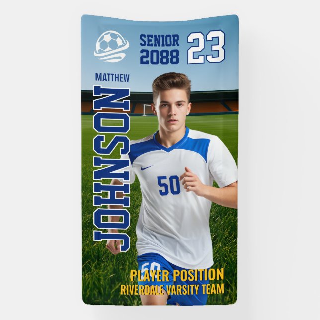 Senior Soccer Player Football Sports Photo Banner (Vertical)