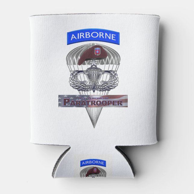 Senior Steel Jump Wings with Airborne Tab & Beret Can Cooler (Front)