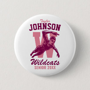 Senior Swim Team High School Sports Girl Swimming 6 Cm Round Badge