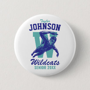 Senior Swim Team High School Sports Swimming 6 Cm Round Badge