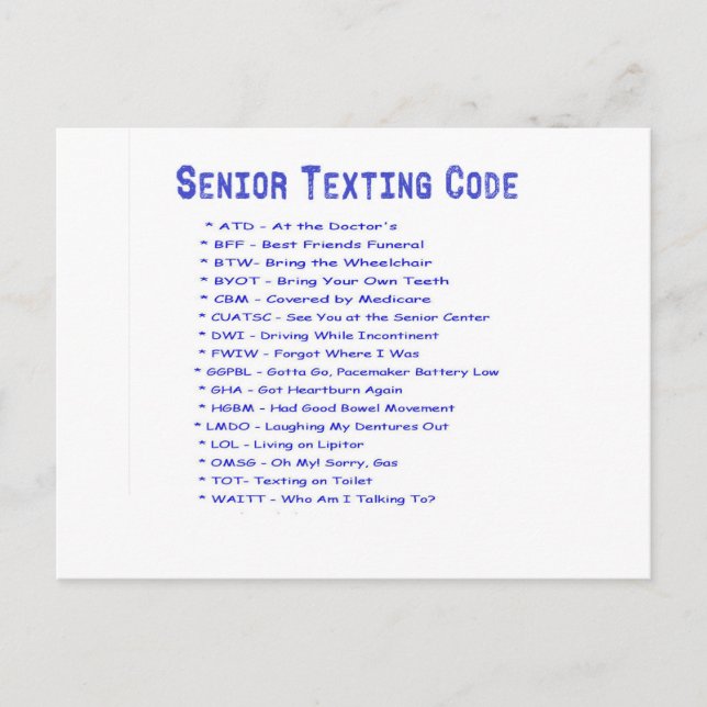 Senior Texting Code Postcard (Front)