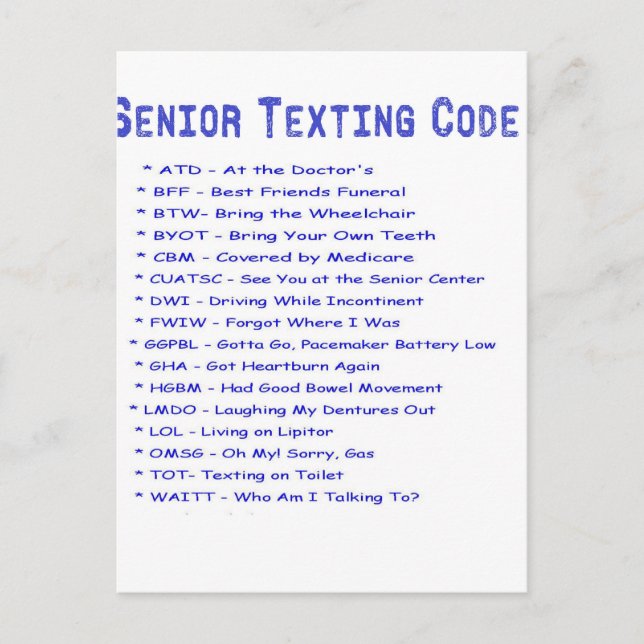 Senior Texting Code Postcard (Front)