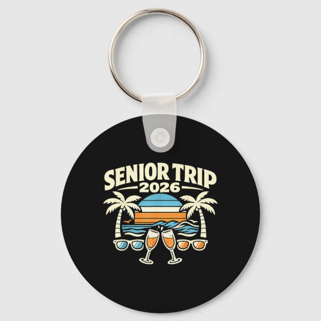 Senior Trip 2026 Retro Beach Sunset Palm Design Key Ring (Front)