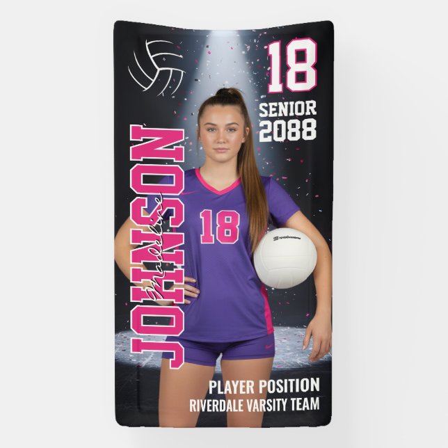 Senior Volleyball Girls Player Custom Sports Photo Banner (Vertical)
