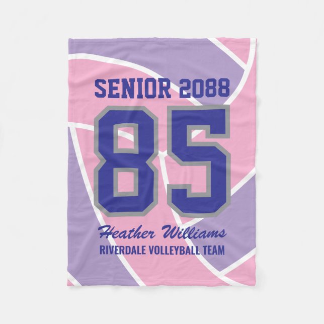Senior Volleyball Team Custom Name Jersey Number Fleece Blanket (Front)