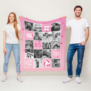 Senior Volleyball Team Custom Photo Pink Confetti Fleece Blanket