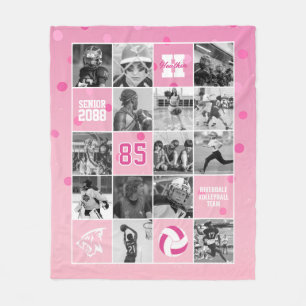 Senior Volleyball Team Custom Photo Pink Confetti Fleece Blanket