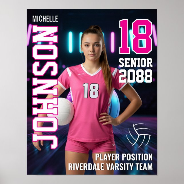 Senior Volleyball Team Custom Player Photo Sports Poster (Front)