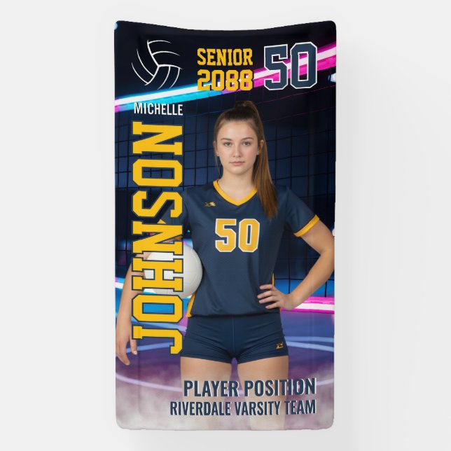 Senior Volleyball Team Customized Portrait Photo Banner (Vertical)
