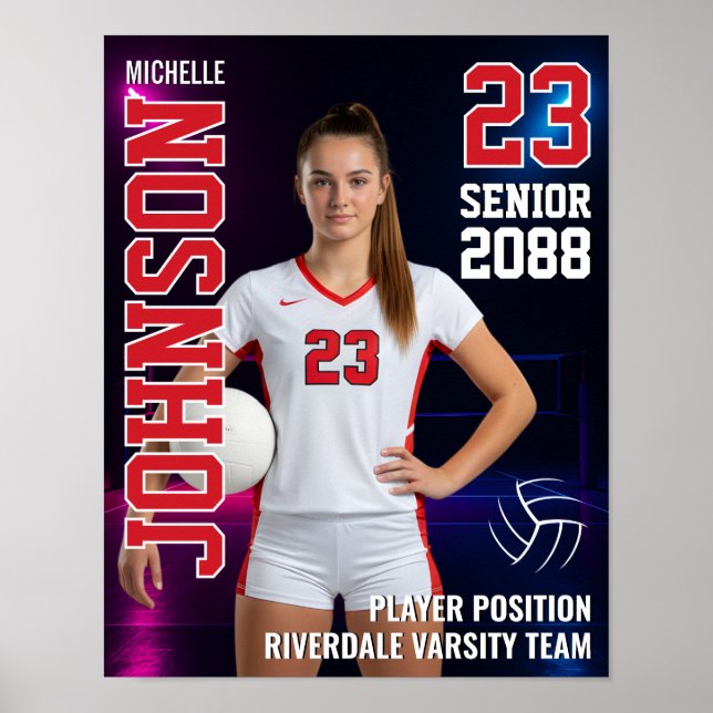 Senior Volleyball Team Player Photo Gift Sports Poster (Front)