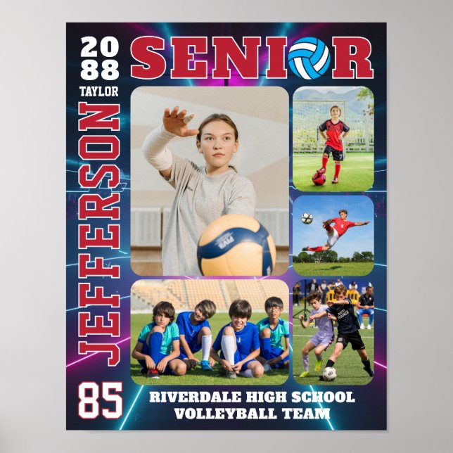 Senior Volleyball Team Sports Player Photo Collage Poster (Front)