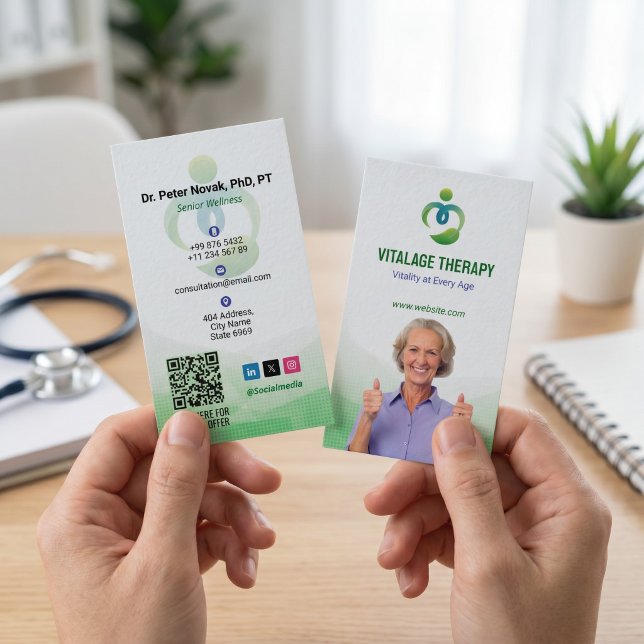 Senior Wellness Therapy | Modern Green Potrait Business Card (Creator Uploaded)