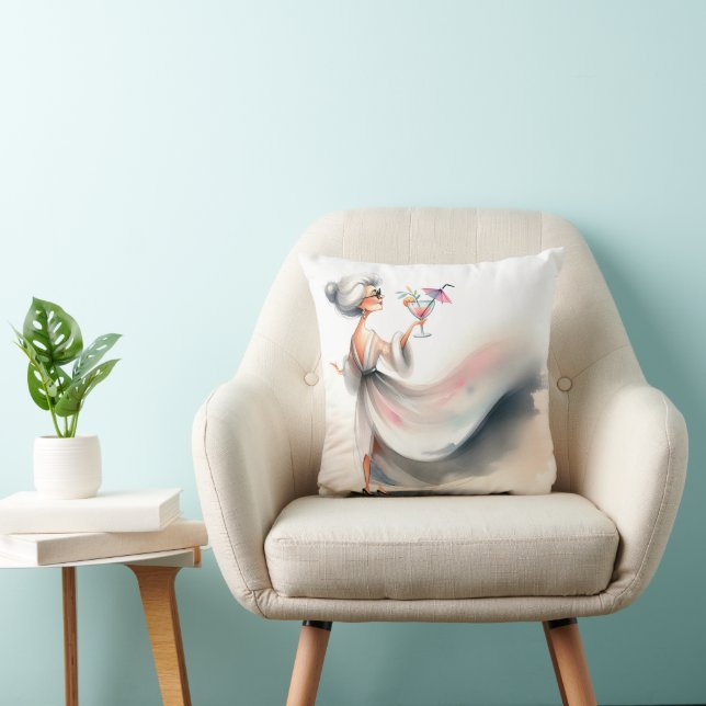 Senior Woman With Party Drink Cushion (Chair)