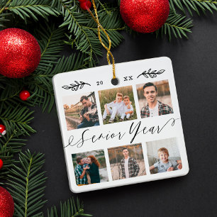 Senior Year Elegant Script 6 Photo Grid Collage Ceramic Ornament