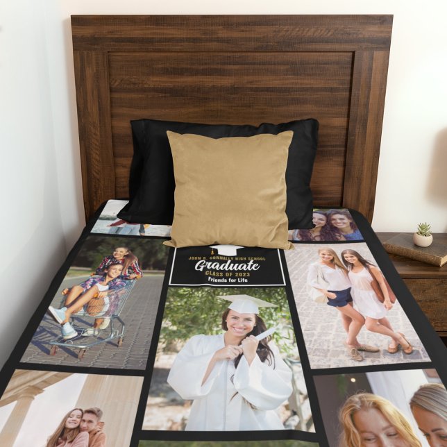 Senior Year Friends Photo Collage Graduation Gift Fleece Blanket (Creator Uploaded)