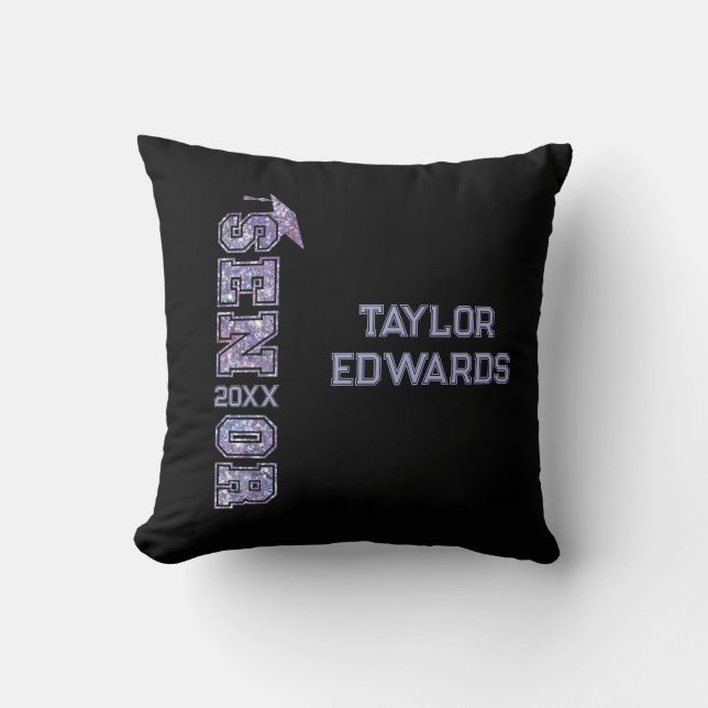 Senior Year Grad Photo Graduate Glitter Year Cushion (Front)