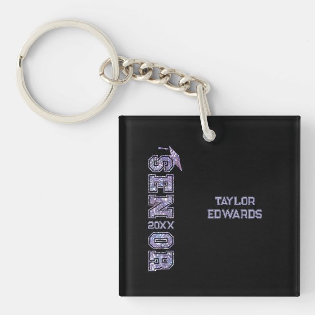 Senior Year Grad Photo Graduate Glitter Year Key Ring (Front)