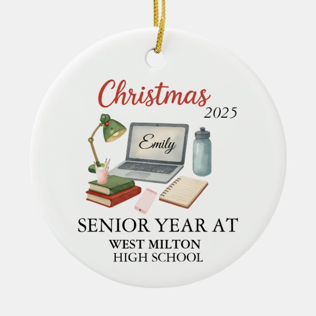 Senior Year Ornament, Custom Senior Glass Ornament (Front)