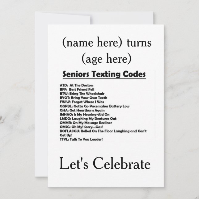 **SENIOR'S BIRTHDAY PARTY** INVITE (ADD AGE/AGE) (Front)