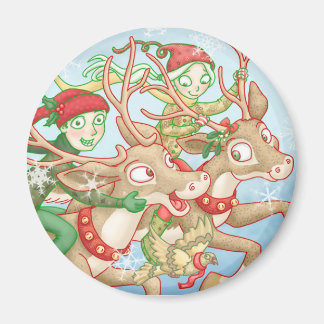 Seniors riding reindeer magnet