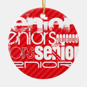 Seniors; Scarlet Red Stripes Ceramic Tree Decoration