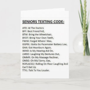 Seniors Texting Code Card