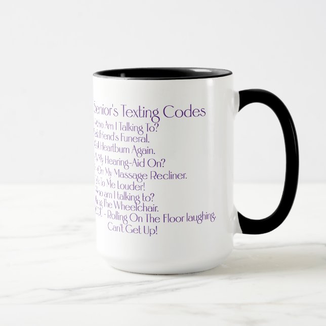 "Senior's Texting Codes" Custom Coffee/Tea  Mug (Right)