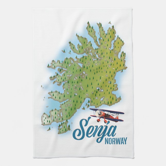 Senja Noway island map Tea Towel (Vertical)