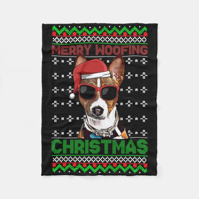 Senji Dog Funny Merry Woofing Christmas  Fleece Blanket (Front)