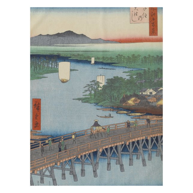 Senju Great Bridge over Sumida River Japan Ukiyo-e Tablecloth (Front)