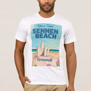 Sennen Beach Sandcastle Cornwall travel poster T-Shirt