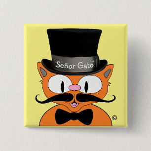 Señor Gato™ Cartoon Moustache Cat 15 Cm Square Badge