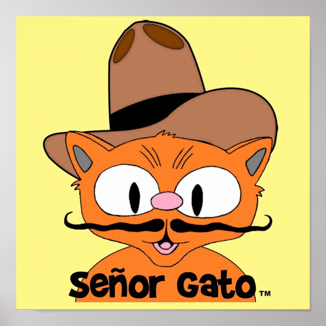 Senor Gato Cartoon Moustache Cat Cowboy Poster (Front)