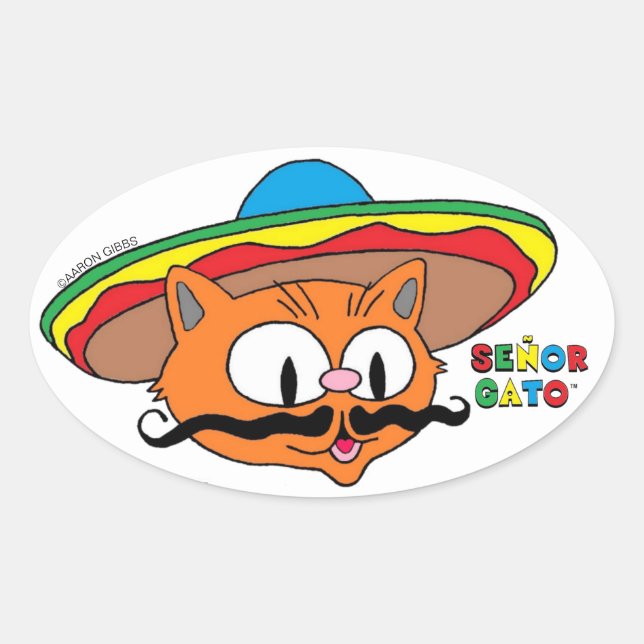 Senor Gato Cartoon Moustache Cat  Oval Sticker (Front)
