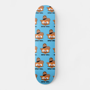 Señor Gato Cowboy Cartoon Mustache Cat Skateboard
