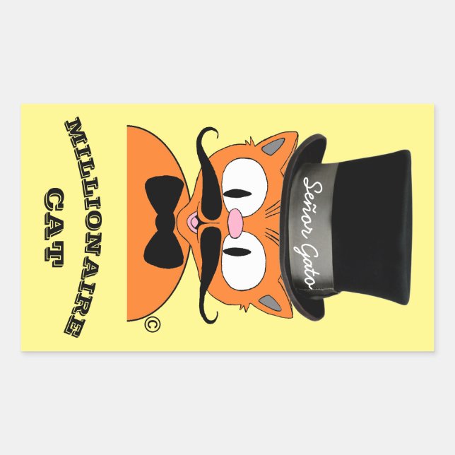 Senor Gato MillionaireMustache Cat Top Hat Rectangular Sticker (Front)