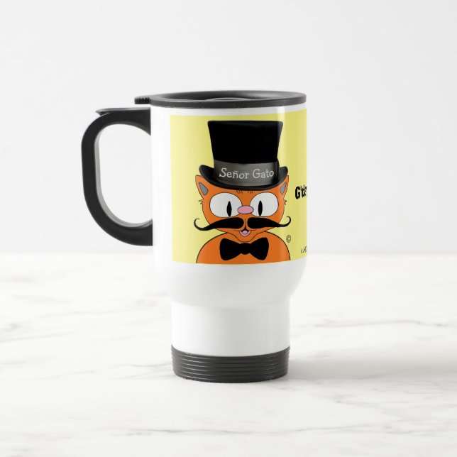 Señor Gato Moustache Cat w/Top Hat Travel Mug (Left)