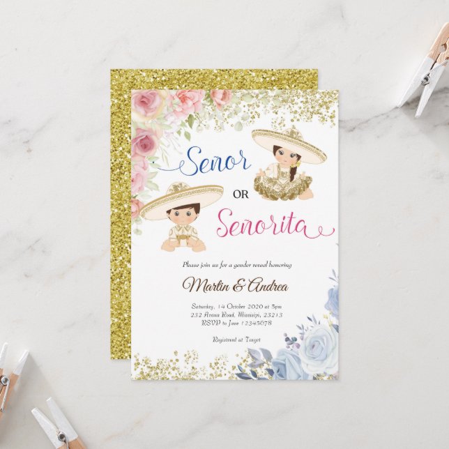 senor or senorita gender reveal Party Invitation (Front/Back In Situ)